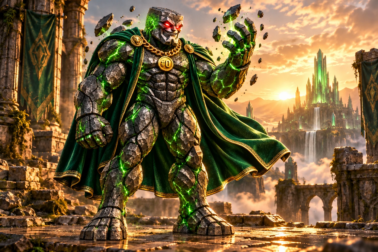 The same guardian learning to control the emerald energy within his stone armour